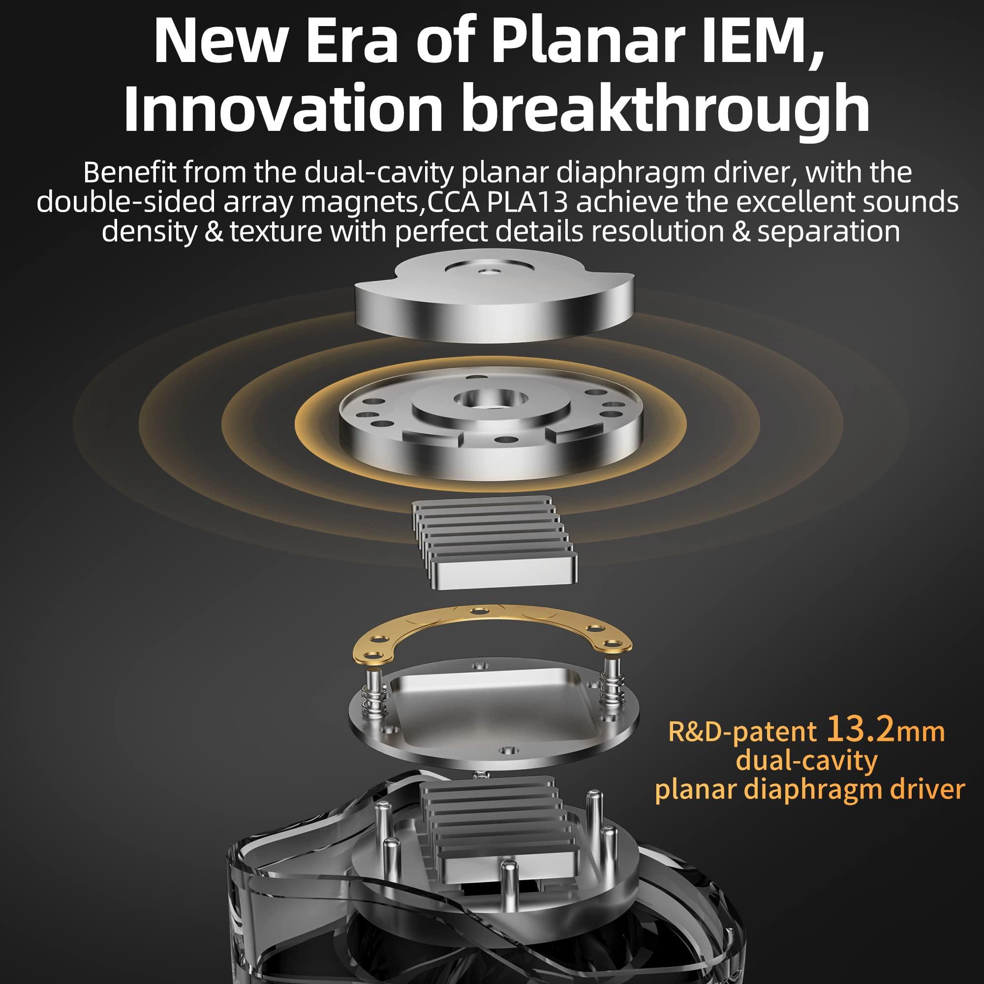 erjigo CCA PLA13 Planar Drivers in-ear Headphones Earbuds, CCA in-ear Monitor Bassy Earphones, iem HIFI Wired ear buds for Audiphile (Black, with Microphone)