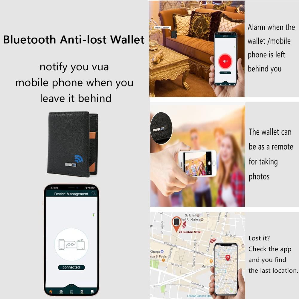 SMART LB SMART LB Anti-Lost Bluetooth Wallet Tracker & Finder, Mens Slim Minimalist trackable Cool leather wallet Credit Card Holder Gifts with Box(Black)