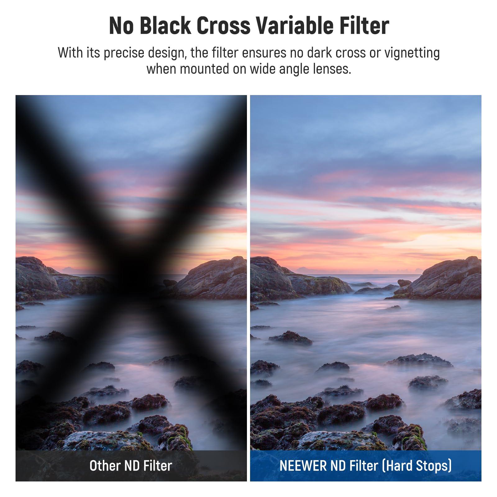 NEEWER NEEWER 62mm True Colors Hard Stop Variable ND Filter ND2-32 (1-5 Stops) Limited Neutral Density Filter, Multi Coated HD Optical Glass/No X Cross/Aluminum Frame/Water/Scratch/Fingerprint Resistant