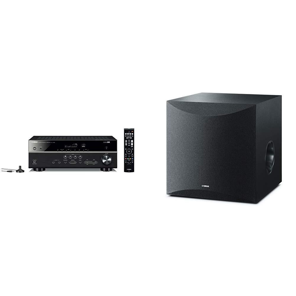 YAMAHA Yamaha RX-V385 5.1-Channel 4K Ultra HD AV Receiver with Bluetooth & 10\" 100W Powered Subwoofer - Black (NS-SW100BL)