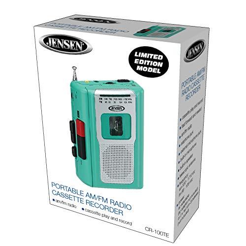 Jensen Jensen CR-100 Retro Portable AM/FM Radio Personal Cassette Player Compact Lightweight Design Stereo AM/FM Radio Cassette Player/Recorder & Built in Speaker (Teal Limited Edition)