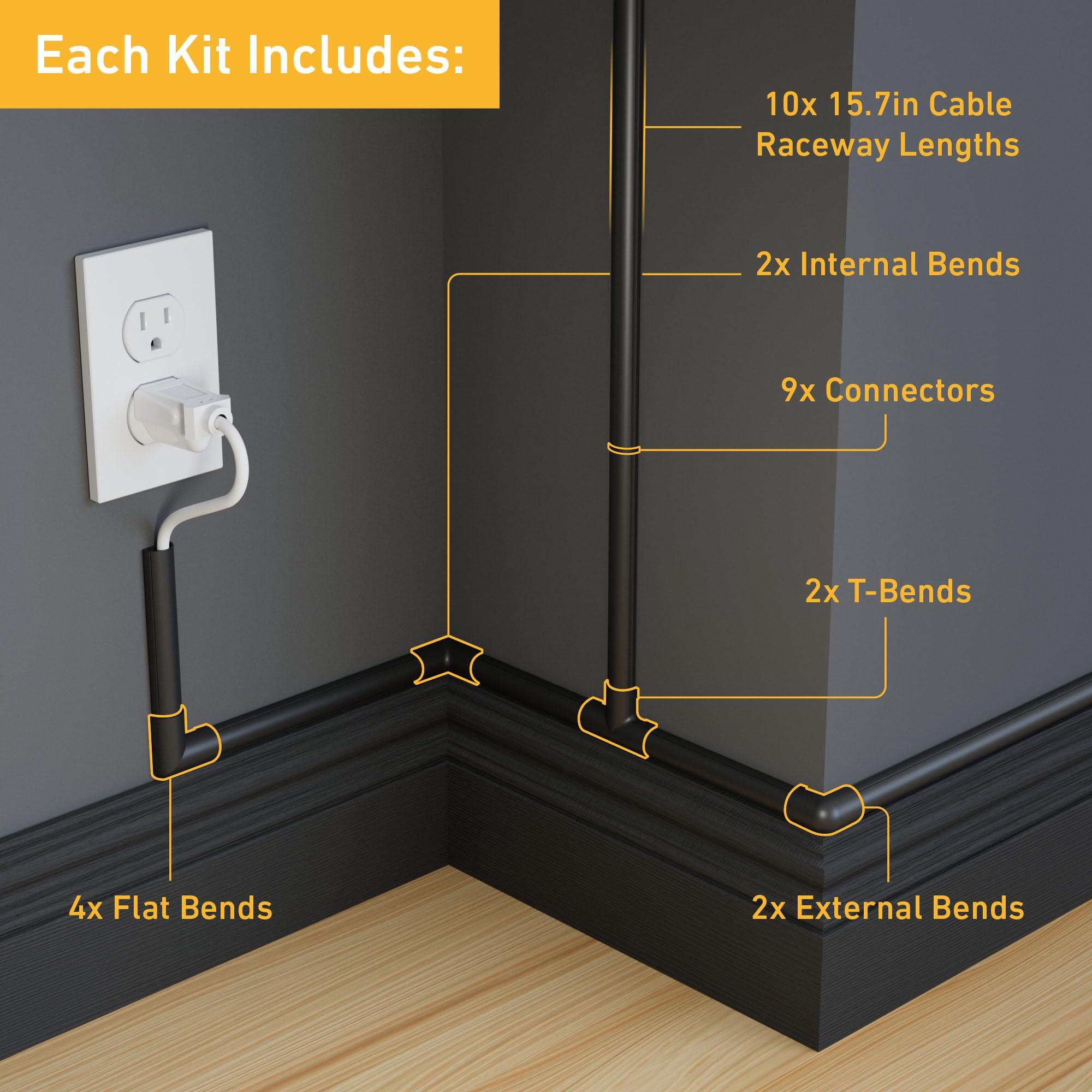 D-Line D-Line 157in Cord Hider Kit, Patented Cable Cover, Hide Wires on Wall, Channel for TV Mount Cords, Raceway Wire Hiders, Paintable, Adhesive, Half Round, 10x 0.78in W x 0.39in H x 15.7in L, Black