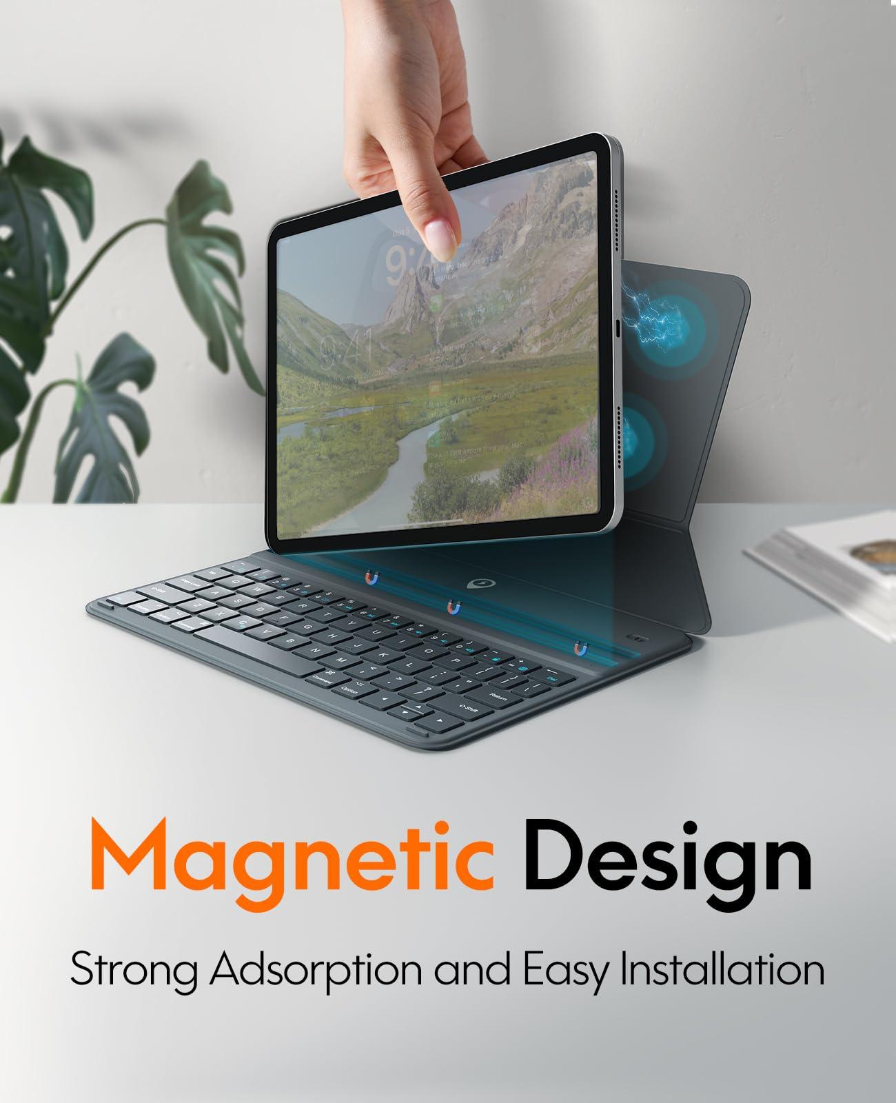 CHESONA CHESONA Ultra-Light for iPad 10th Case with Keyboard (10.9", 2022), Detachable Magnetic Folio Keyboard Case for iPad 10th, 868H Lasting via CR2032, Long Slim & Portable Wireless Keyboard, Grey