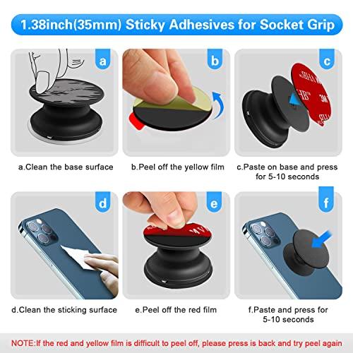 volport 3M Sticky Adhesive Replacement Parts for Pops Socket Base, 6pcs 1.38 Circle Double Sided Tape for Collapsible Grip Stand's Back, 2pcs VHB Sticker Pads for Car Socket Mount & Cell Phone Magnetic Holder