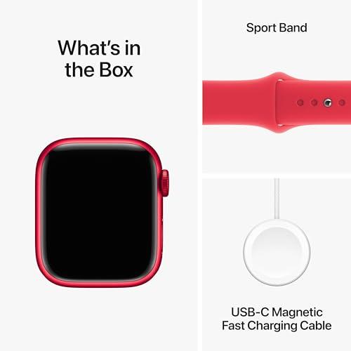 Apple Apple Watch Series 9 [GPS + Cellular 41mm] Smartwatch with (Product) RED Aluminum Case with (Product) RED Sport Band M/L. Fitness Tracker, Blood Oxygen & ECG Apps, Always-On Retina Display