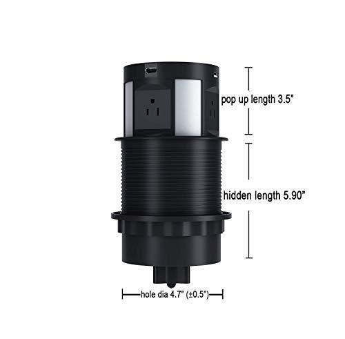 Kungfuking Automatic Pop Up Outlet Surge Protector Retractable Hidden Recessed Power Strip Power Socket with Wireless Charger USB Charging Station, 4US Plug+2USB+1RJ45 Port+1HDMI Port for Ofiice Conference