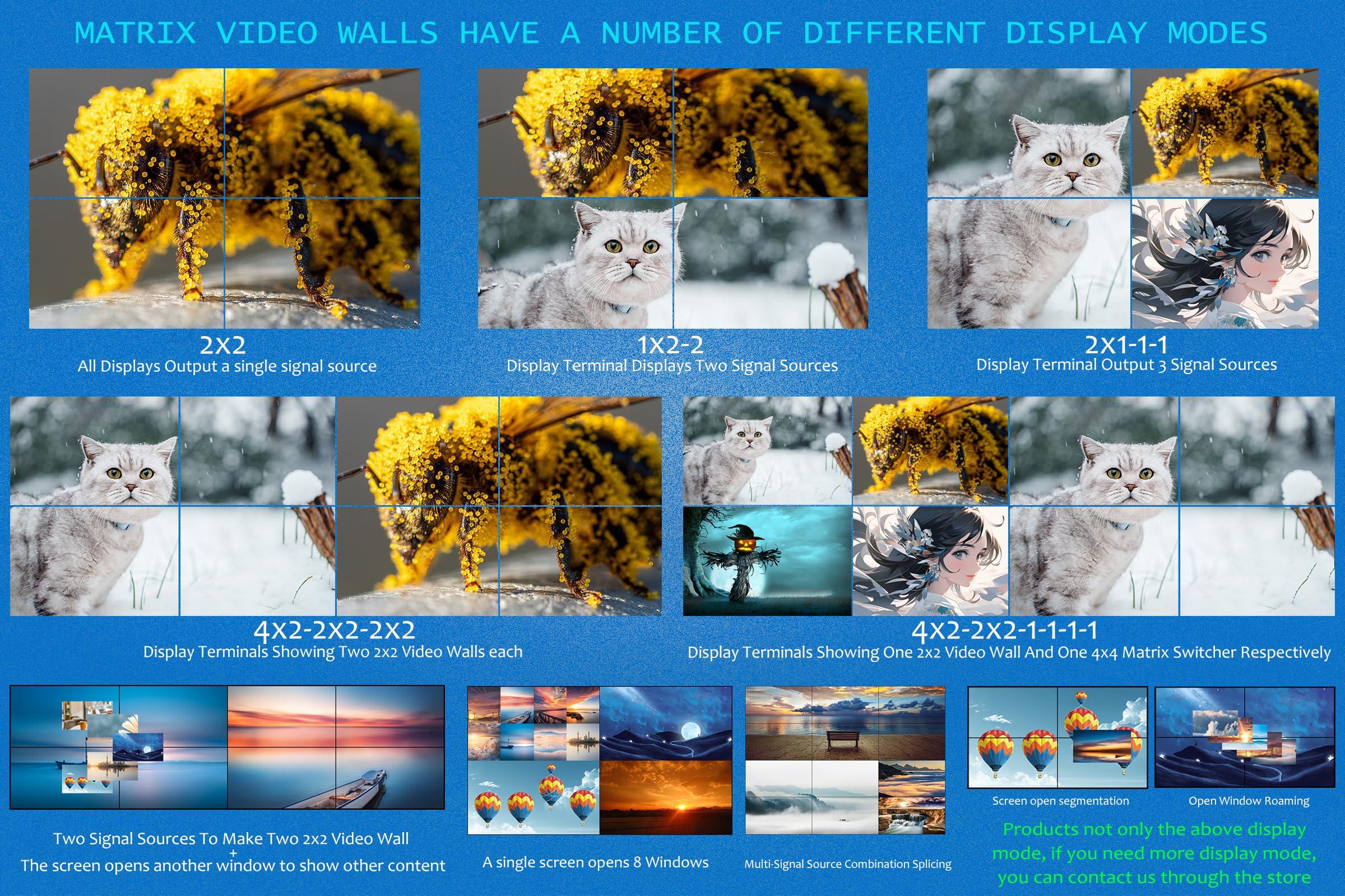 ICUIXIAN 4K ICUIXAIN Video Wall Controller 4x2 Multi-View Seamless Matrix Switcher 8x8 RGB4:4:4 (8x8 HDMI Matrix and Video Wall 2x4) IP Ports, RS232 Software, Web Control, Audio, Screen Overlay, Roaming