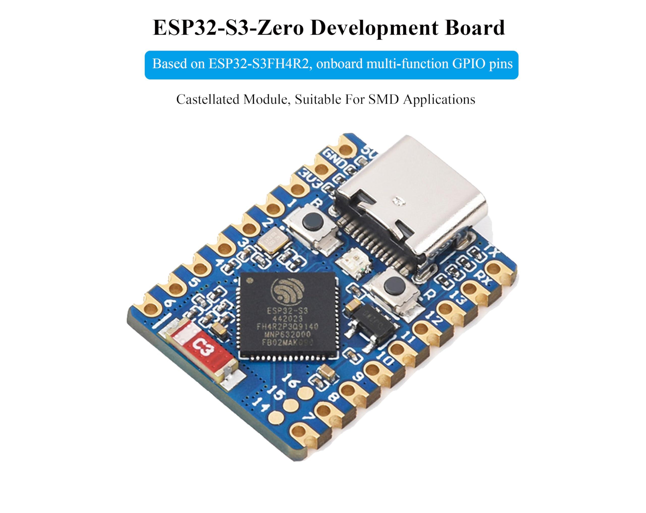 waveshare ESP32-S3 Mini Development Board, Based on ESP32-S3FH4R2 Dual-Core Processor, 240MHz Running Frequency, 2.4GHz W-i-F-i & Blue-Too-th 5, Onboard 4MB Flash Memory/2MB PSRAM