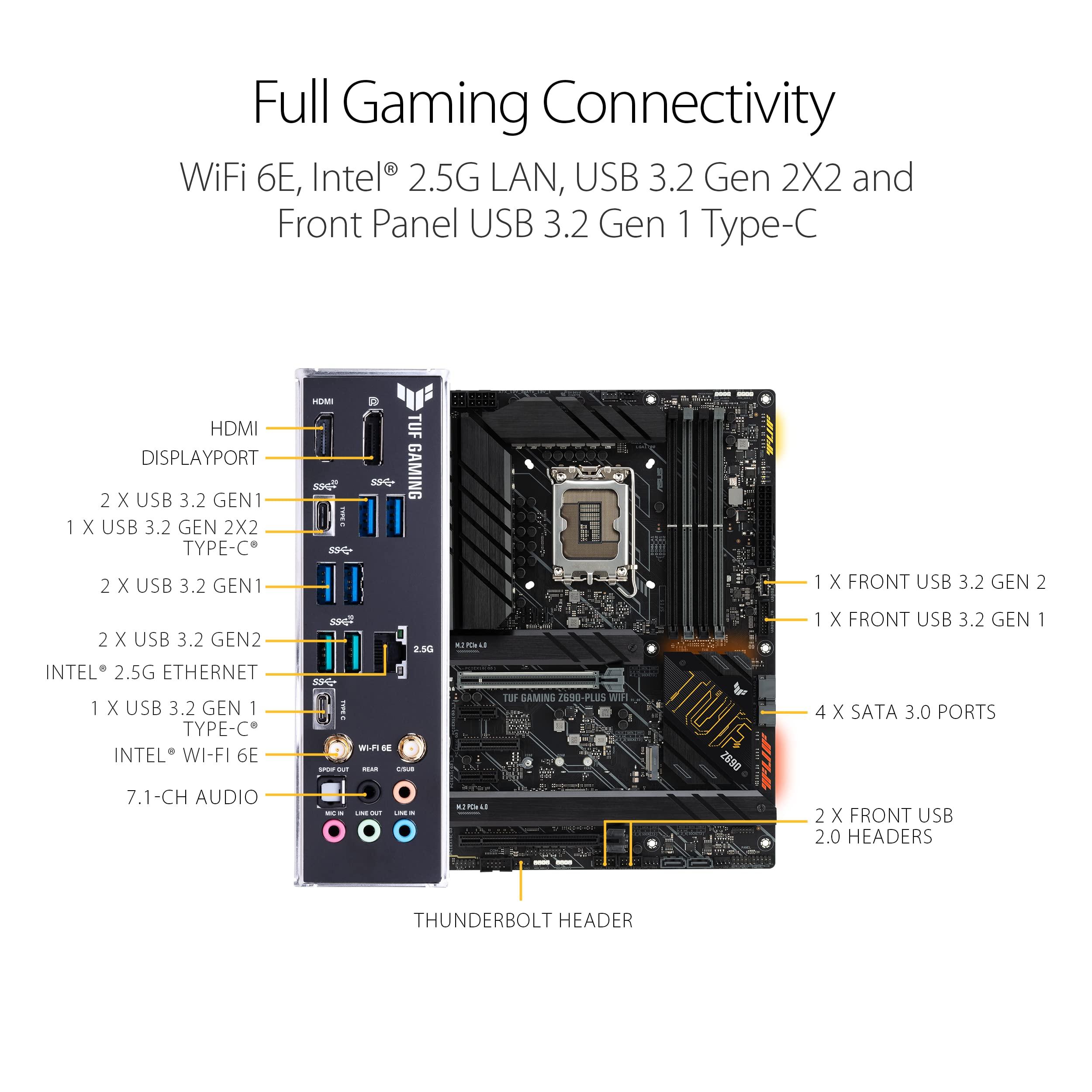 ASUS ASUS TUF Gaming Z690-Plus LGA 1700(Intel12th Gen) ATX Motherboard(PCIe 5.0,DDR5,4xNVMe SSD,14+2 Power Stages,WiFi 6,2.5Gb LAN,Front USB 3.2 Gen 2 Type-C Ports,Thunderbolt 4)