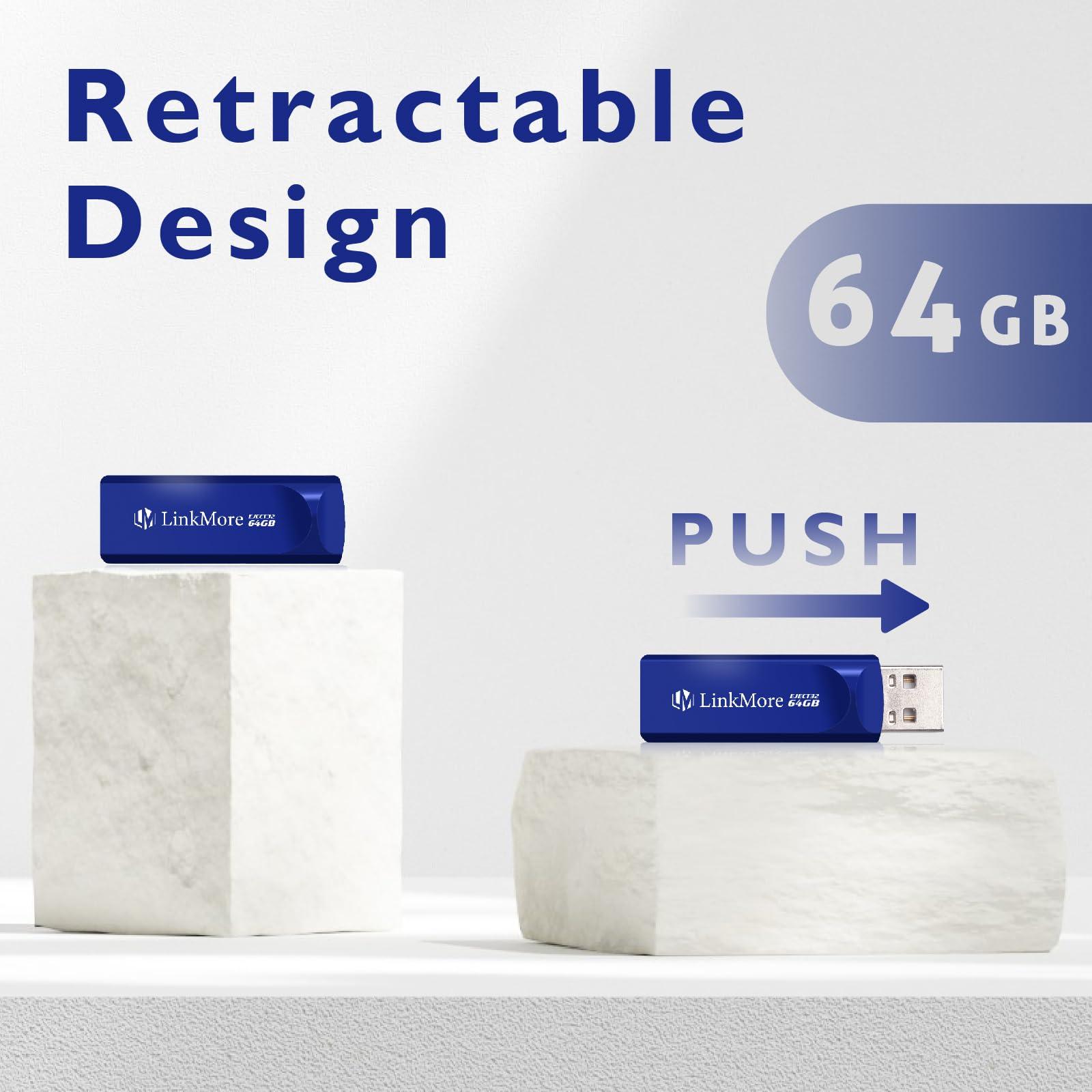 LinkMore LinkMore EJECT32 64GB USB 3.2 Flash Drive, Read Speed up to 100MB/s, Retractable Design Thumb Drive