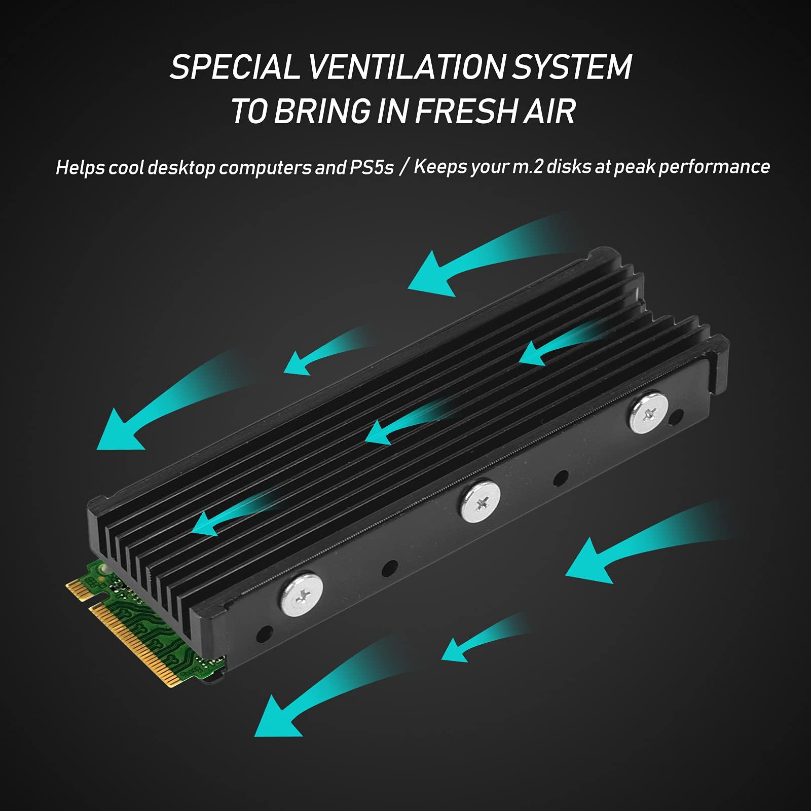 DAMOMCO M.2 PS5 SSD NVMe Heatsink for Samsung 990 980 Pro 970 EVO Plus SN570 SN750 SN850 Firecuda 530 NVME or SATA m2 2280 SSD Cooling Heatsink, Black