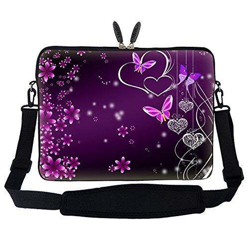 Meffort Inc Meffort Inc 15 15.6 inch Neoprene Laptop Sleeve Bag Carrying Case with Hidden Handle and Adjustable Shoulder Strap - Purple Hearts Butterflies