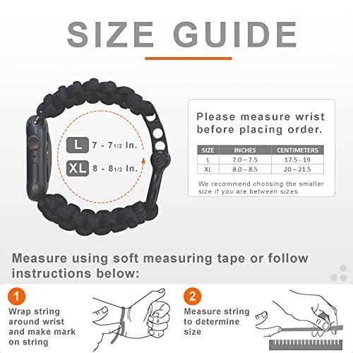 Savior Survival Gear Savior Survival Gear Paracord Watch Band Compatible with Apple 42mm and 44mm Apple Watch - Paracord Watch Band with Stainless Steel Adjustable Shackle (550 Paracord, Black, X-Large)
