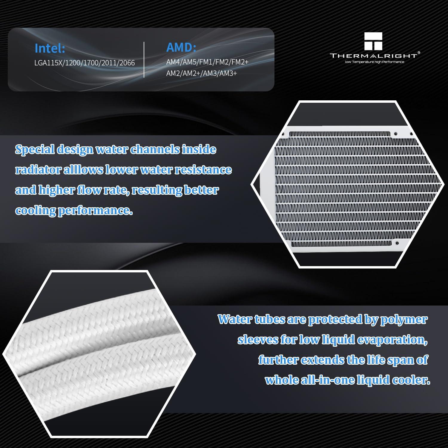 Thermalright Thermalright Aqua Elite 240 White ARGB Liquid CPU Cooler, 240 Cooling Row Size, Double PWM Fans,1550RPM Speed,for AMD/AM4/AM5,Intel LGA1150/1151/1155/1156/1200/2011/1700/1851(White)