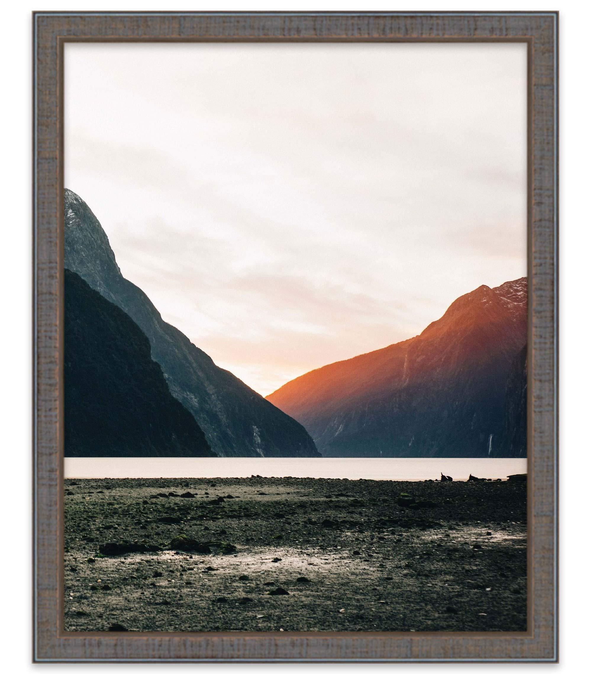 CountryArtHouse 15x34 Frame Slate Blue Distressed Rustic Solid Wood Picture Frame | 0.75 Inch Moulding Width | Includes UV Acrylic Plexiglass, Acid Free Foam Backing Board and Hanging Hardware | Sonoma Collection