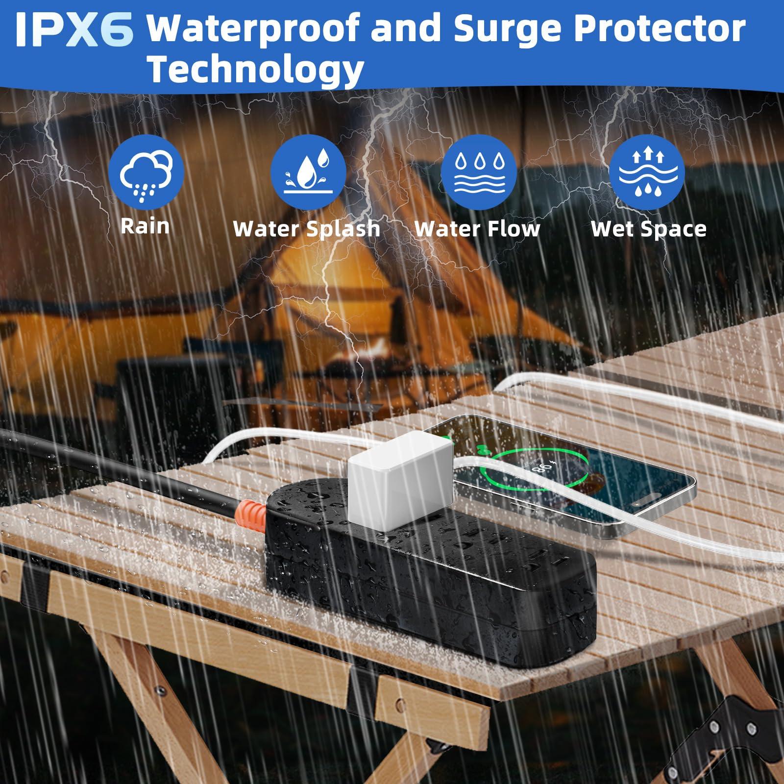 MELAUDI Outdoor Power Strip Weatherproof, 10FT Outdoor Extension Cord, IPX6 Waterproof Surge Protector with 3 Wide Outlets, Shockproof Overload Protection for Camping, Garden, Industrial, Home Power Strip