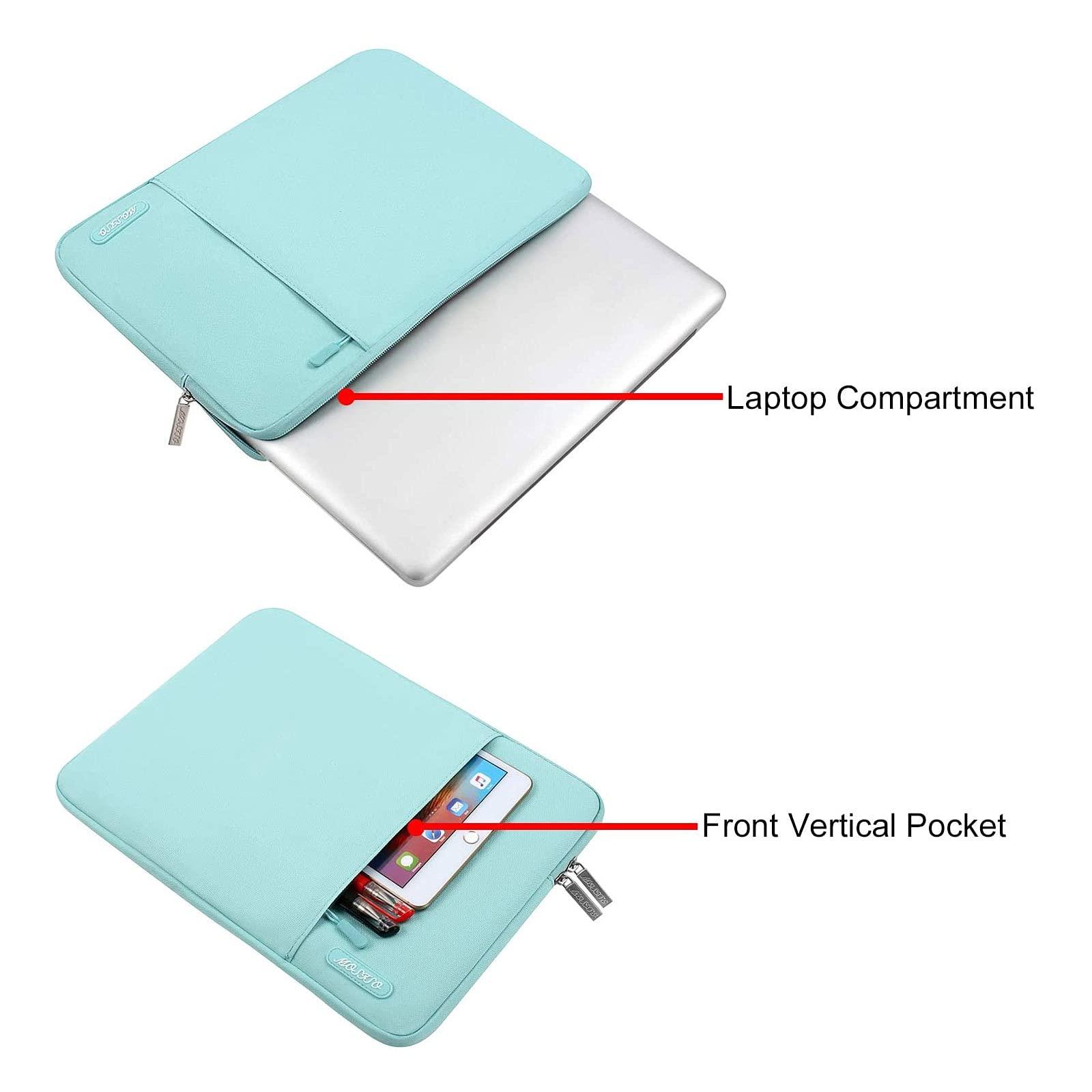 MOSISO MOSISO Laptop Sleeve Bag Compatible with MacBook Air 13 inch M3 M2 M1 2018-2024 / Pro 13 inch M2 M1 2016-2024, Polyester Vertical Case with Pocket, Mint Blue