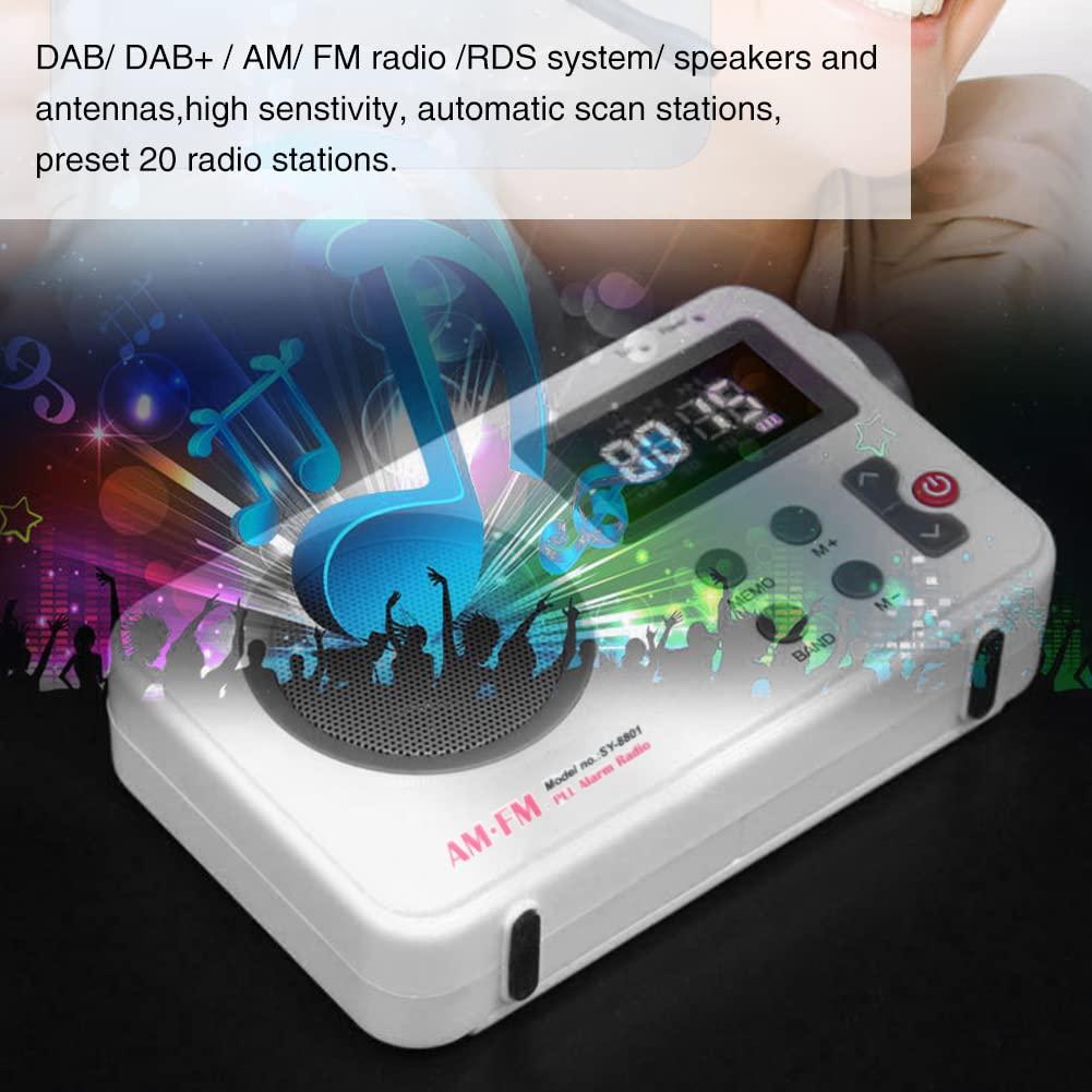 EMVANV Shower Radio Speaker, Portable LCD Display Stereo Radio with AM/FM Radio/RDS System Long Playback Time Radio with Preset 20 Radio Stations for Bathroom, Hot Tub, Outdoor(White)