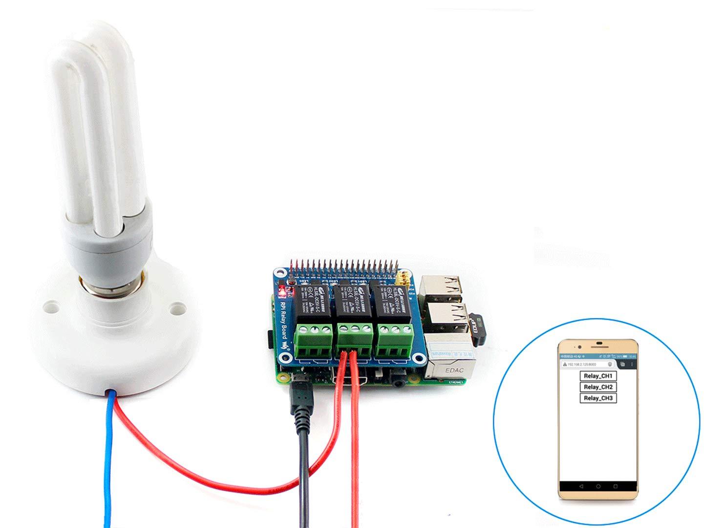 waveshare 3-CH RPi Relay Board RPi Expansion Board, Three Channel Power Relay Module Compatible with Raspberry Pi 5/4B/3B+/3B/Pi Zero W/Zero 2W/Pico/Pico W/Pico 2/Pico 2W, Loads up to 5A 250V AC or 5A 30V DC