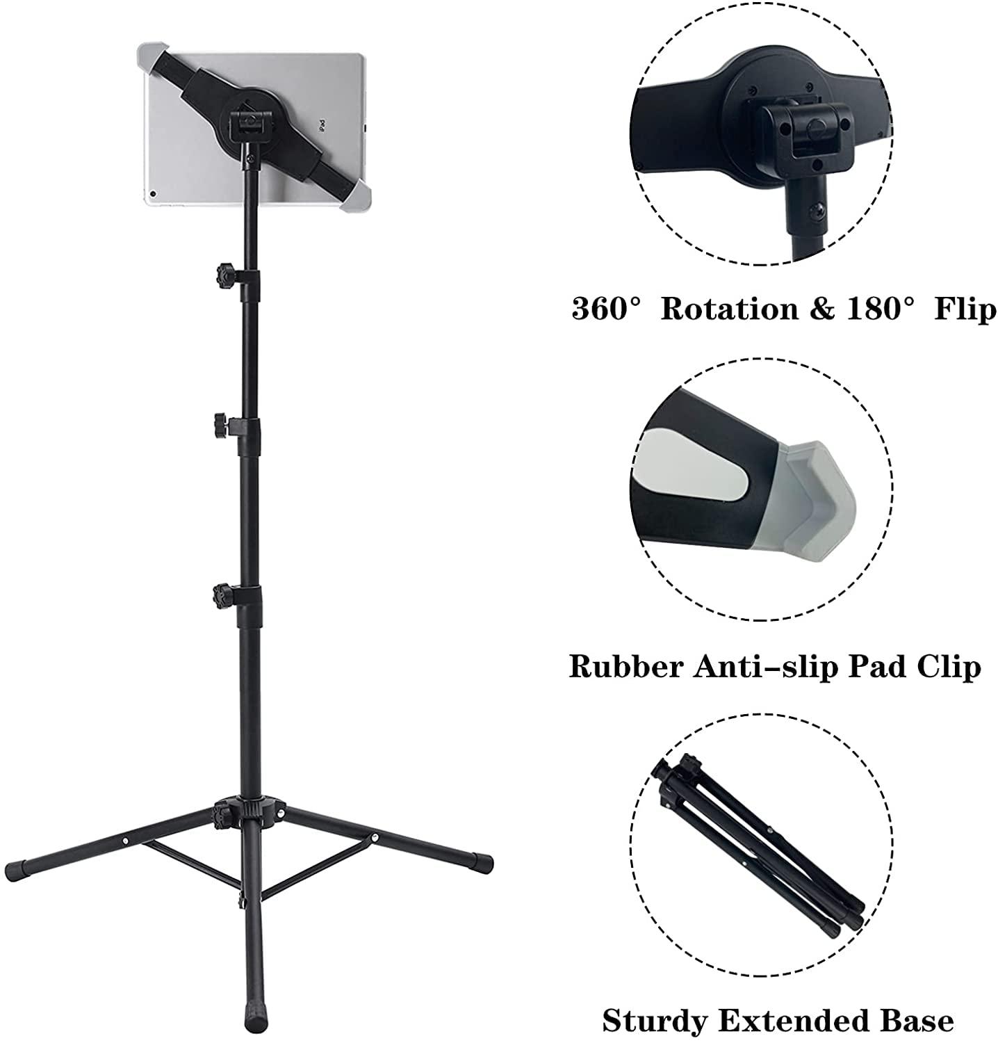 Raking Raking Ipad Tripod Stand, Height Adjustable Ipad Stand Floor & Ipad Stand Holder with 360 Rotating Tablet Holder Mount for Ipad Pro 12.9, Ipad Air 10.5 and More 10" to 14" Tablets