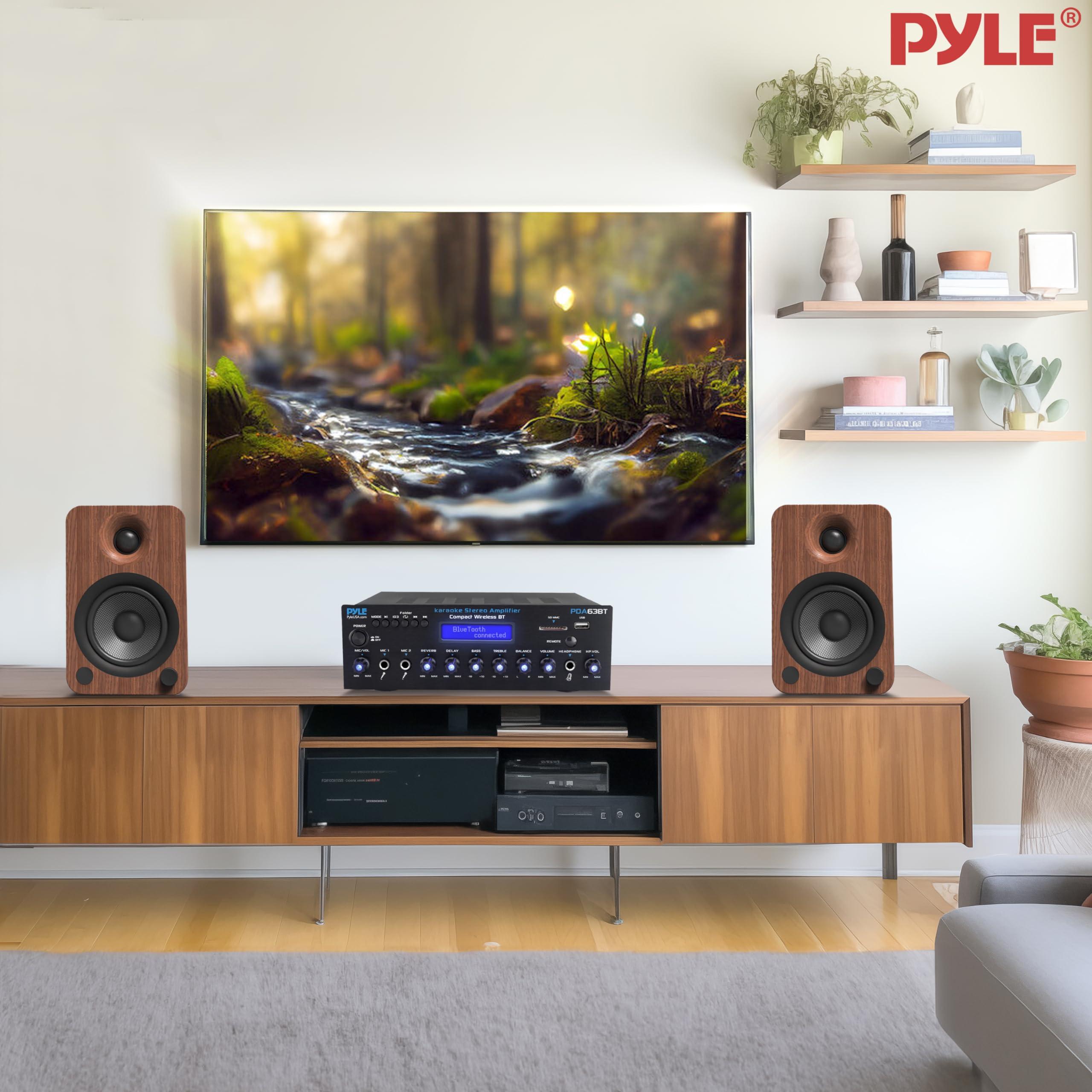 Pyle Pyle Wireless BT Stereo Amplifier - Multi Channel, 200 Watt Power, Home Audio Receiver System with FM Radio, BT, USB SD, AUX, RCA, Mic-in, BT and FM Antenna