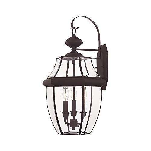 Livex Lighting Livex Lighting 2351-07 Monterey 3 Light Outdoor Bronze Finish Solid Brass Wall Lantern with Clear Beveled Glass