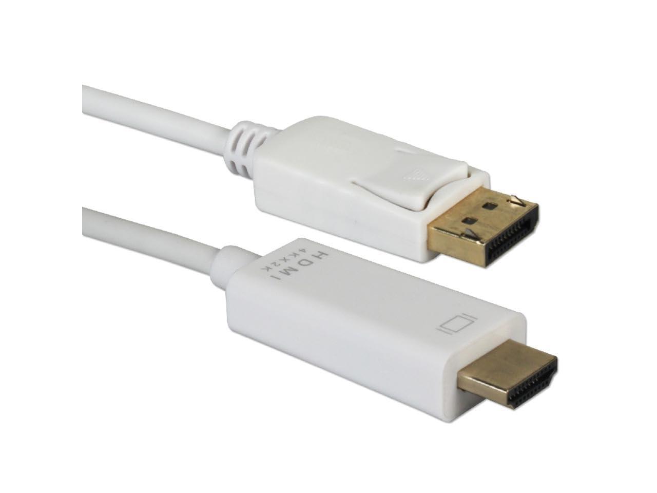 QVS QVS 6ft DisplayPort to HDMI 4K Digital A/V White Cable - 6 ft DisplayPort/HDMI A/V Cable for Computer, Projector, Monitor, HDTV, Audio/Video Device - First End: 1 x DisplayPort Male Digital Audio/Vid