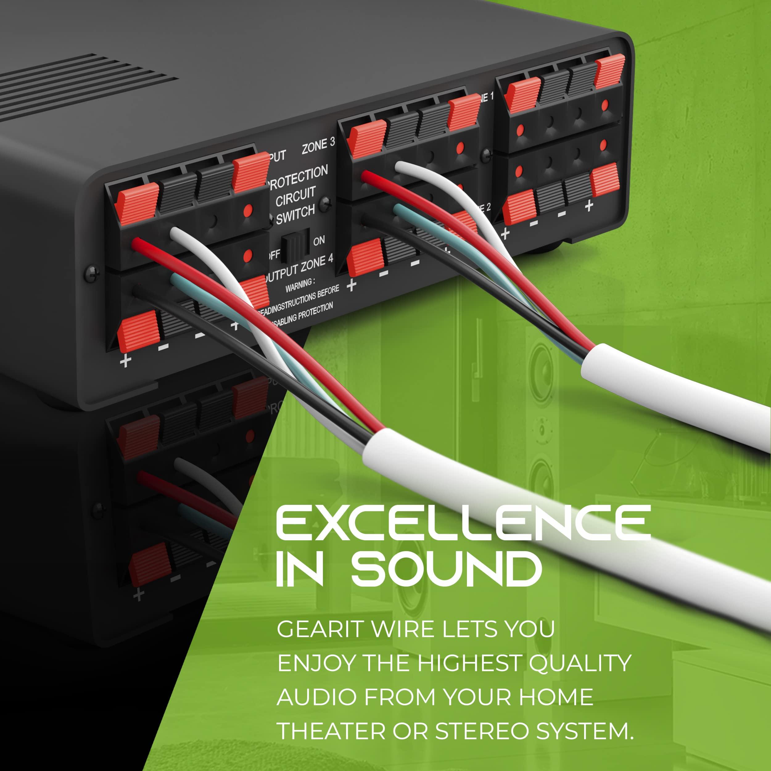 GearIT GearIT 16/4 Speaker Wire (100 Feet) 16AWG Gauge - Fire Safety in Wall Rated Audio Speaker Wire Cable / CL2 Rated / 4 Conductors - OFC Oxygen-Free Copper, White 100ft