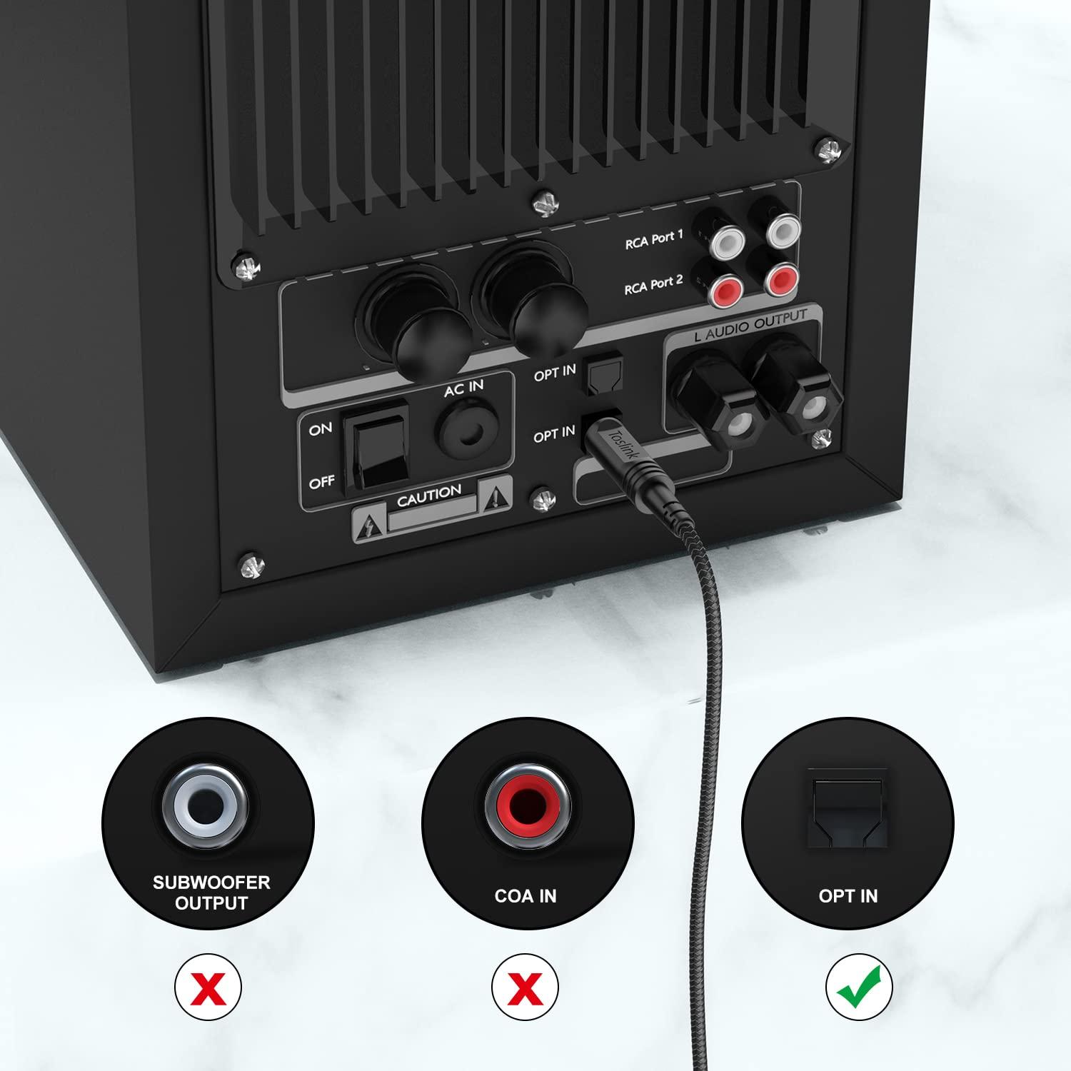 EMK EMK Optical Audio Cable Optical Cable Digital Fiber Optic Toslink Cable for Sound Bar, TV, PS4, Xbox, Home Theater & More (2 Feet/0.6M, Slim Nylon Braided, Black1)