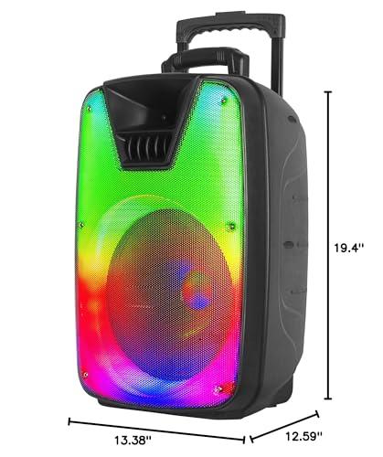 Supersonic IQ Sound IQ-7812DJBT 12-inch Portable Bluetooth Speaker with True Wireless Stereo, LED Light Show, Bluetooth 5.0, Built-in Port, Carry Handle, 40W Power - 12" Woofer, 1.5" Tweeter, 2Hrs Play Time