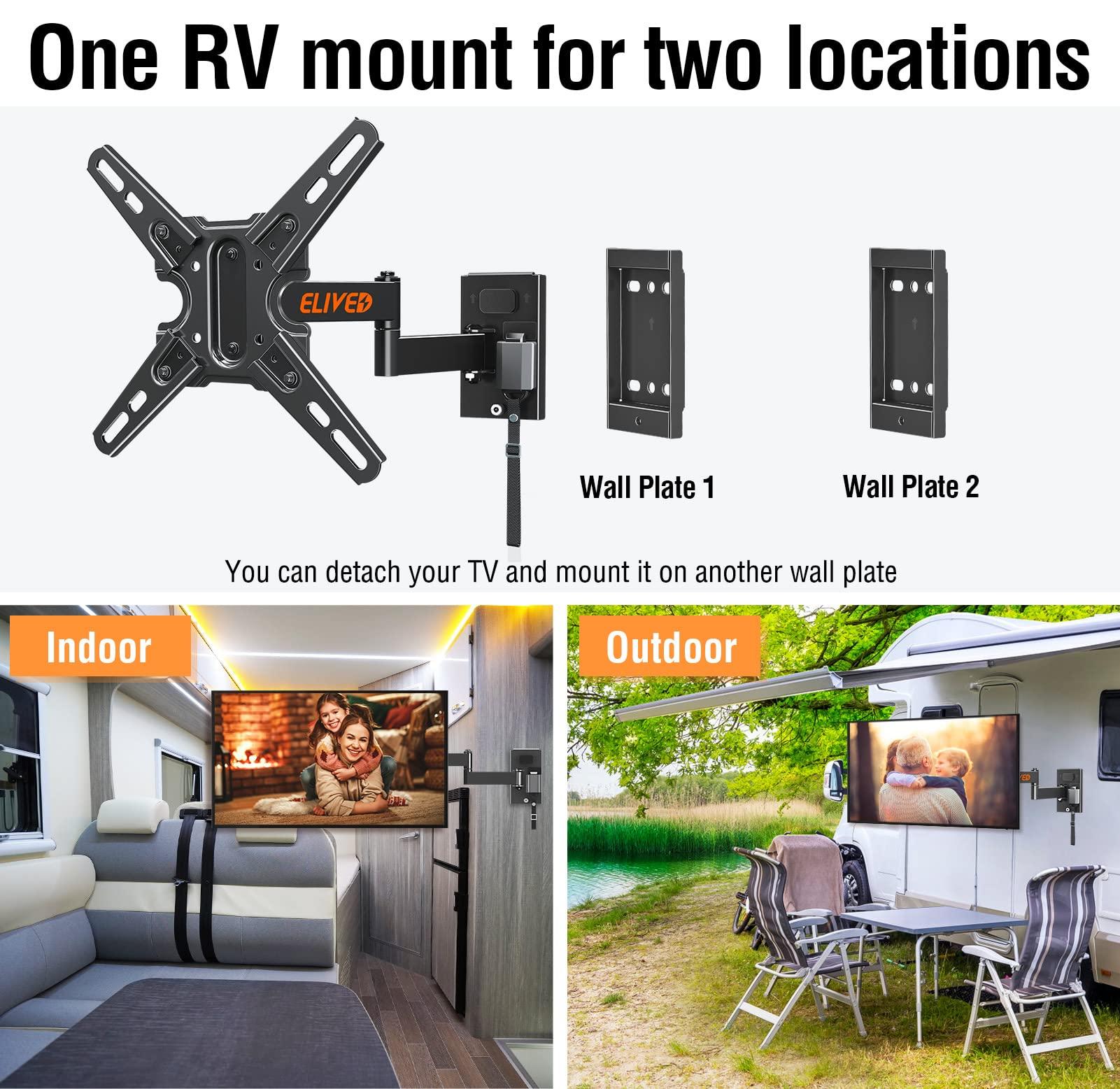 ELIVED ELIVED Lockable RV TV Mount for Most 13-43 Inch TVs, RV TV Wall Mount Swivel and Tilt for Camper Trailer Motorhome, Detachable tv Bracket with Double Wall Plates, Max VESA 200x200mm, up to 22 LBS