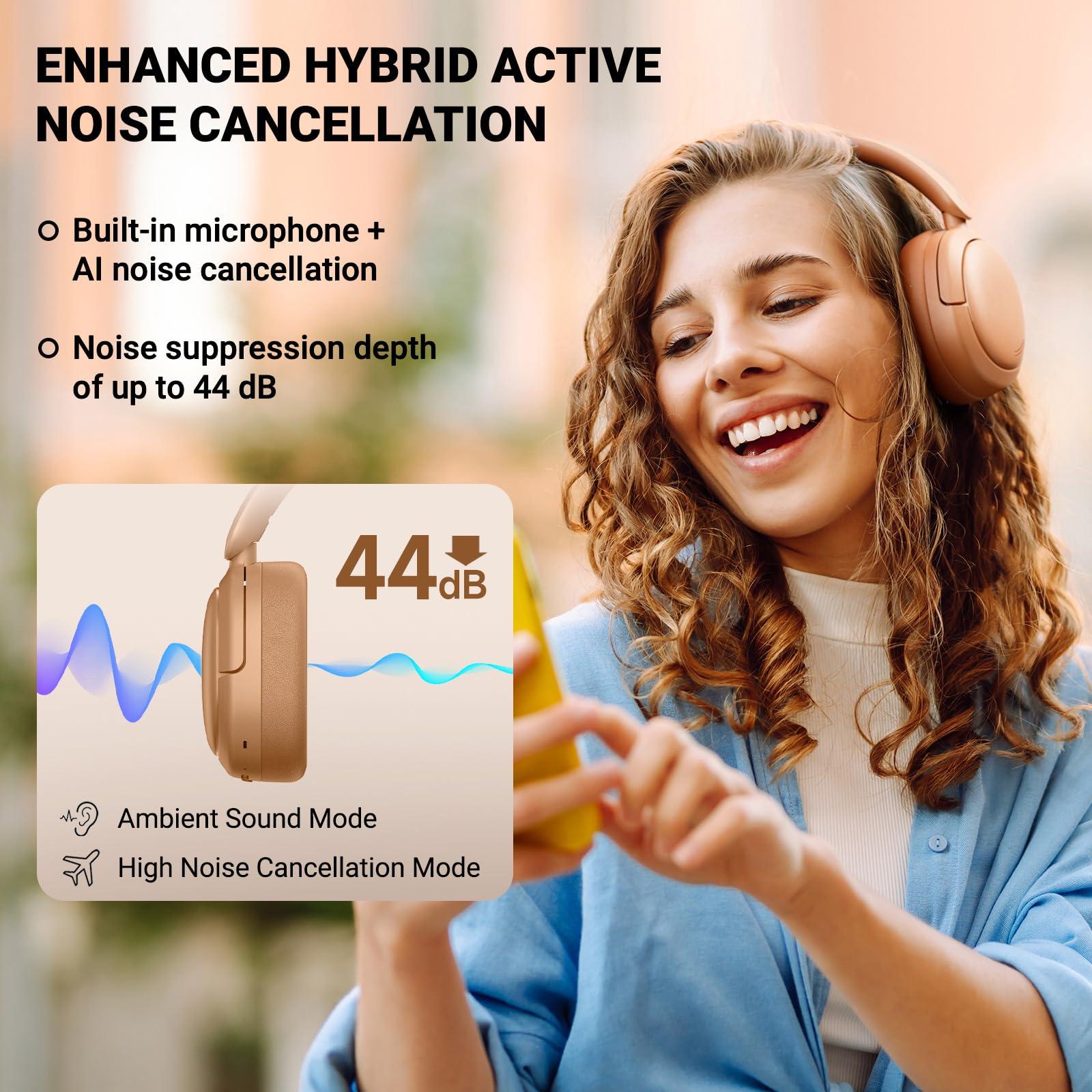 Edifier Edifier V80 Hybrid Active Noise Cancelling Headphones, True Wireless Over Ear Bluetooth Headset with 45H Playtime Hi-Res Audio Fast Charging Multipoint Connection for Travel Home Office (Brown)