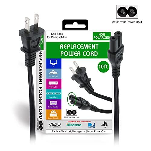 XTREME DIGITAL LIFESTYLE ACCESSORIES Xtreme 10 Foot Non-Polarized Replacement Power Cord for TVs, Game Consoles, Cable/Satellite Boxes, Printers, Soundbars, Home Theaters, Speakers & More, Works with Samsung, LG, TLC, PlayStation & More