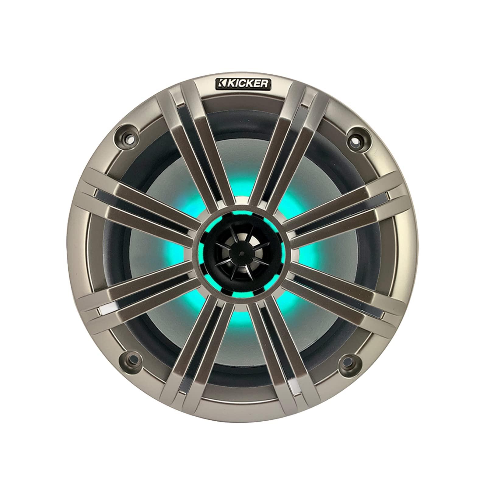 KICKER 2 Pair (Qty 4) of Kicker 8\" 2-Way 300 Watts Max Power Coaxial Marine Audio Multicolor LED Speakers with Silver Grilles, LED Speaker Remote Control, 50-Feet 16-Gauge Speaker Wire
