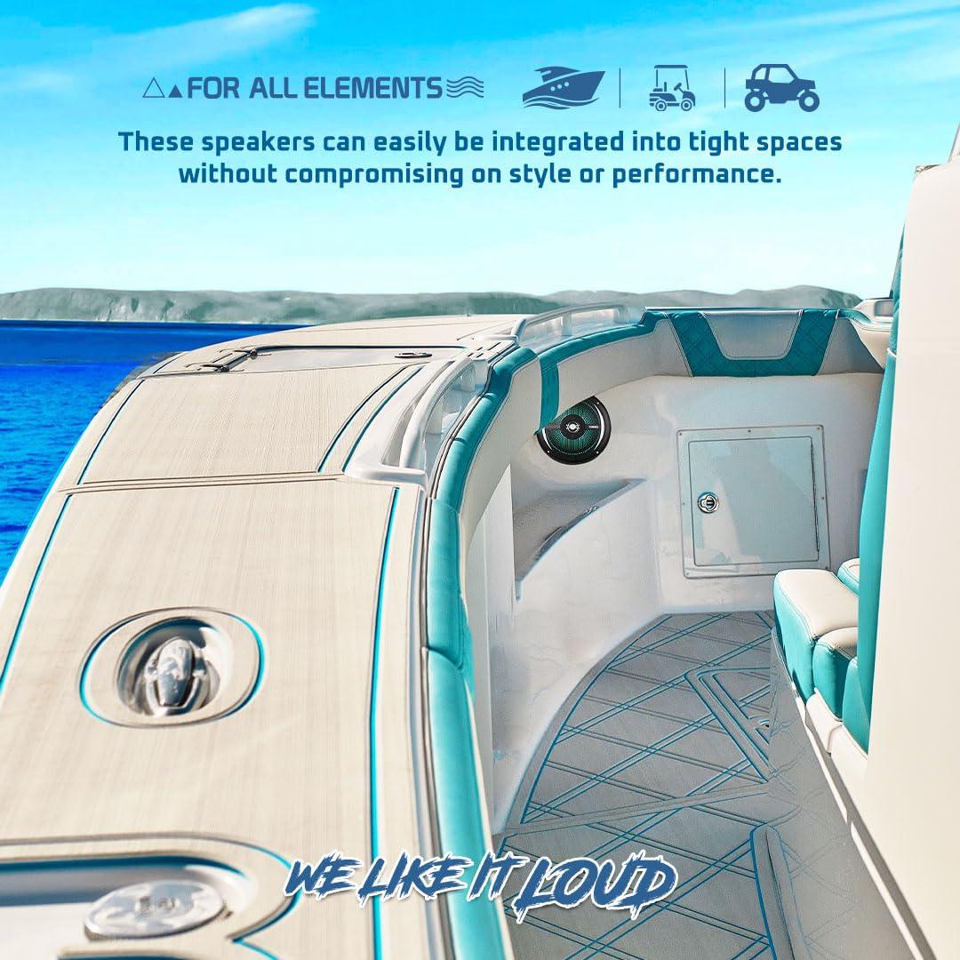 DS18 DS18 MRX16SL/WH Powersports & Marine Multimedia Radio & 2 Way 6.5” Slim Speaker Package – RGB Lights, Bluetooth, Waterproof