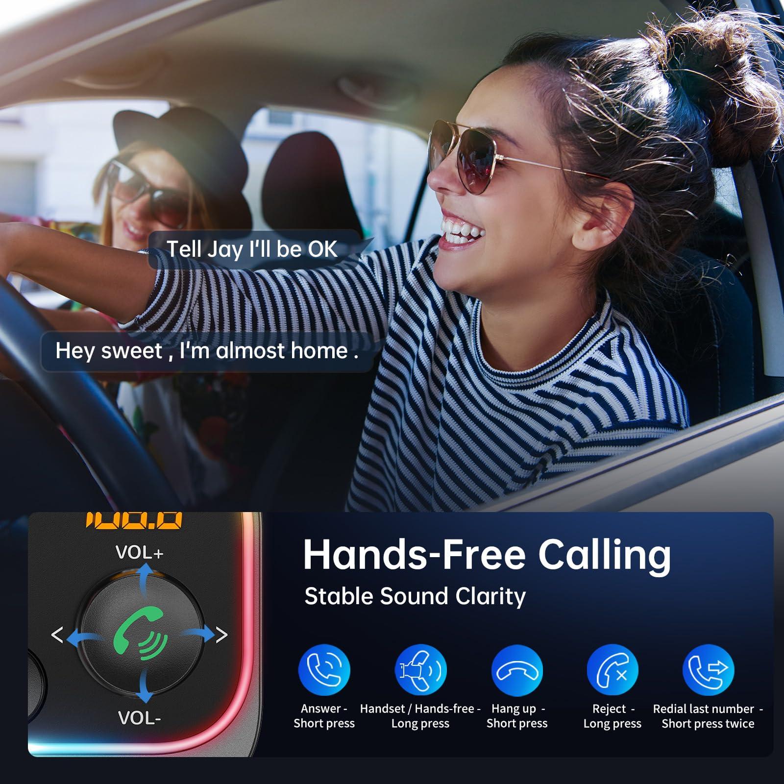 SYNCWIRE Syncwire Bluetooth 5.4 FM Transmitter Car Adapter 54W (PD 36W & 18W) [Stronger Dual Mics] [Light Switch] [HiFi Bass Sound] [Fast Charging] Wireless Radio Receiver Hands-Free Calling LED Display