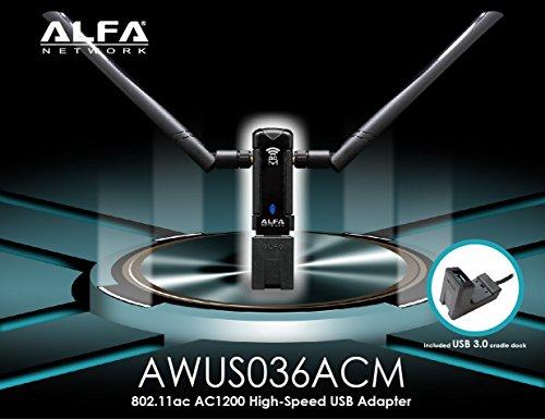 ALFA Network ALFA Network AWUS036AC Long-Range Wide-Coverage Dual-Band AC1200 USB Wireless Wi-Fi Adapter w/ High-Sensitivity External Antenna - Windows, MacOS & Kali Linux Supported
