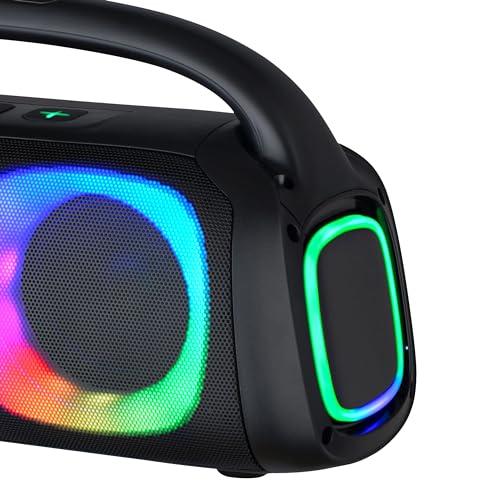 Supersonic IQ Sound IQ-3540BT Portable Bluetooth Speaker with RGB Lights, TWS, Enhanced Stereo Sound, Voice Assistant Control, Hands-Free Mic, RGB Lighting Modes, A2DP Bluetooth, USB/Micro SD/FM Radio Inputs