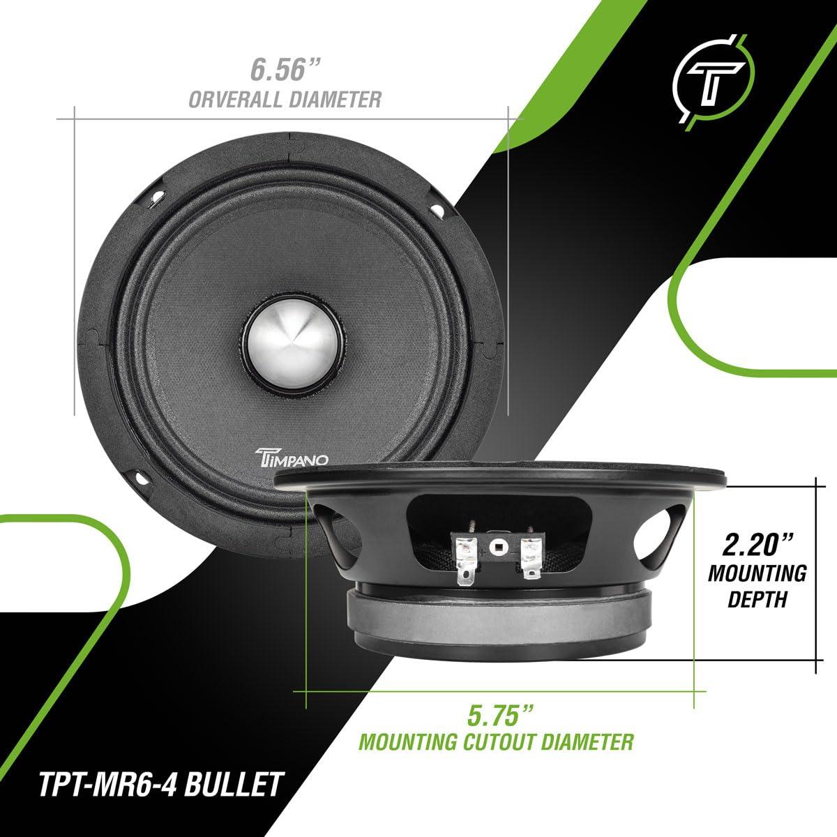 Timpano Timpano 6.5 Midrange Speaker TPT-MR6-4 Bullet 500 Watts, 4 Ohm, Shallow Mount 6.5 Inch Speakers PRO Audio Mid Range Loud Speaker (Single)