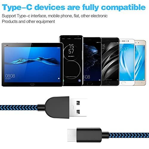 AIOXQNL& 5Pack (3/3/6/6/10FT) Fast Charging 3A USB-C to USB-A Cable Rapid Charger Quick Cord Compatible Samsung Galaxy S10 S9 S8 Plus, Note 10 9 8, LG V50 V40 G8 G7(Blue)