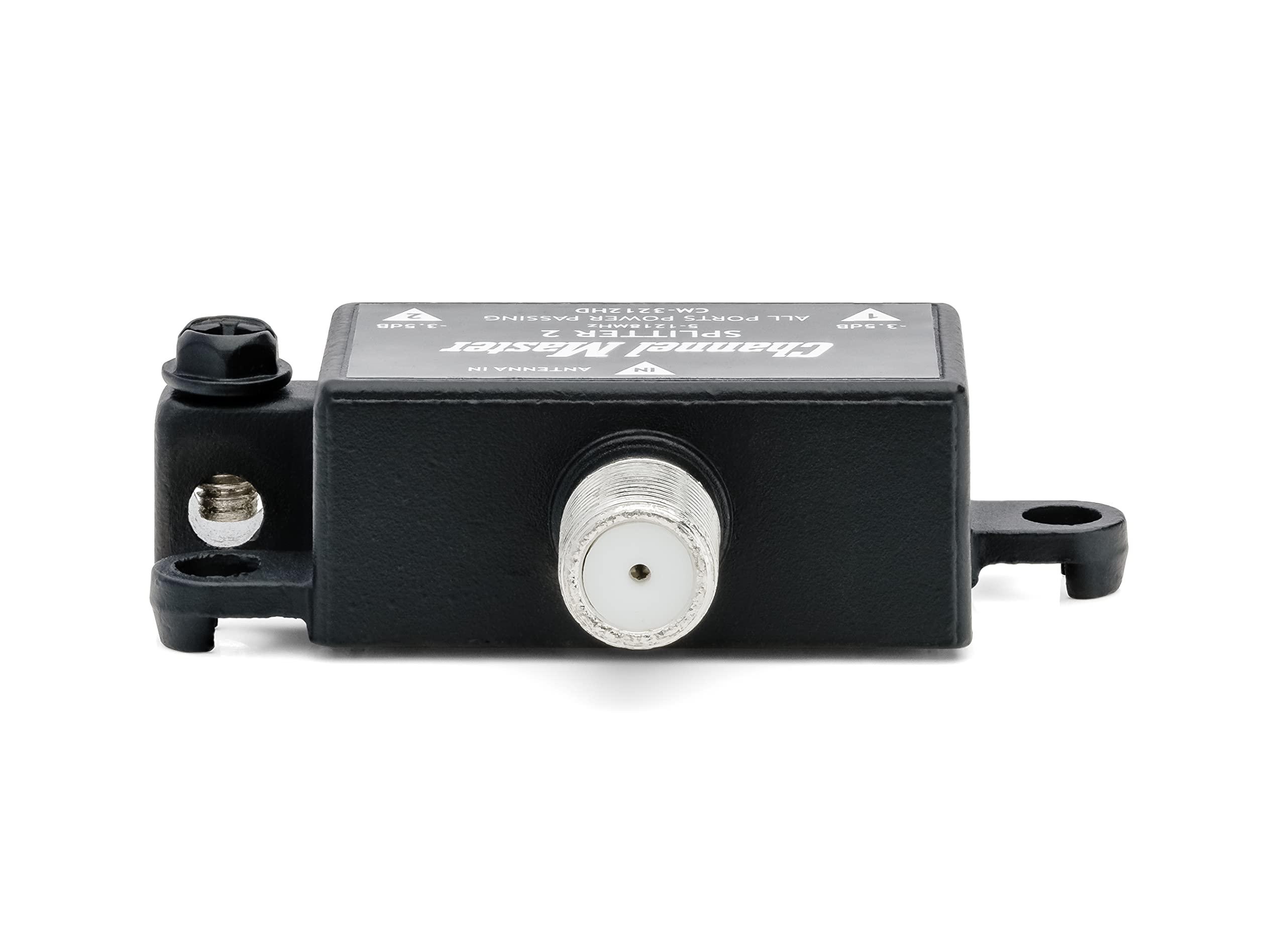 Channel Master Channel Master Splitter 2 | 2-Way Splitter Distributes Digital HDTV Antenna Signal to 2 TVs, One Input and Two Outputs, Power Passing for Preamplifiers and Boosters, Low-Loss Design, Indoor/Outdoor