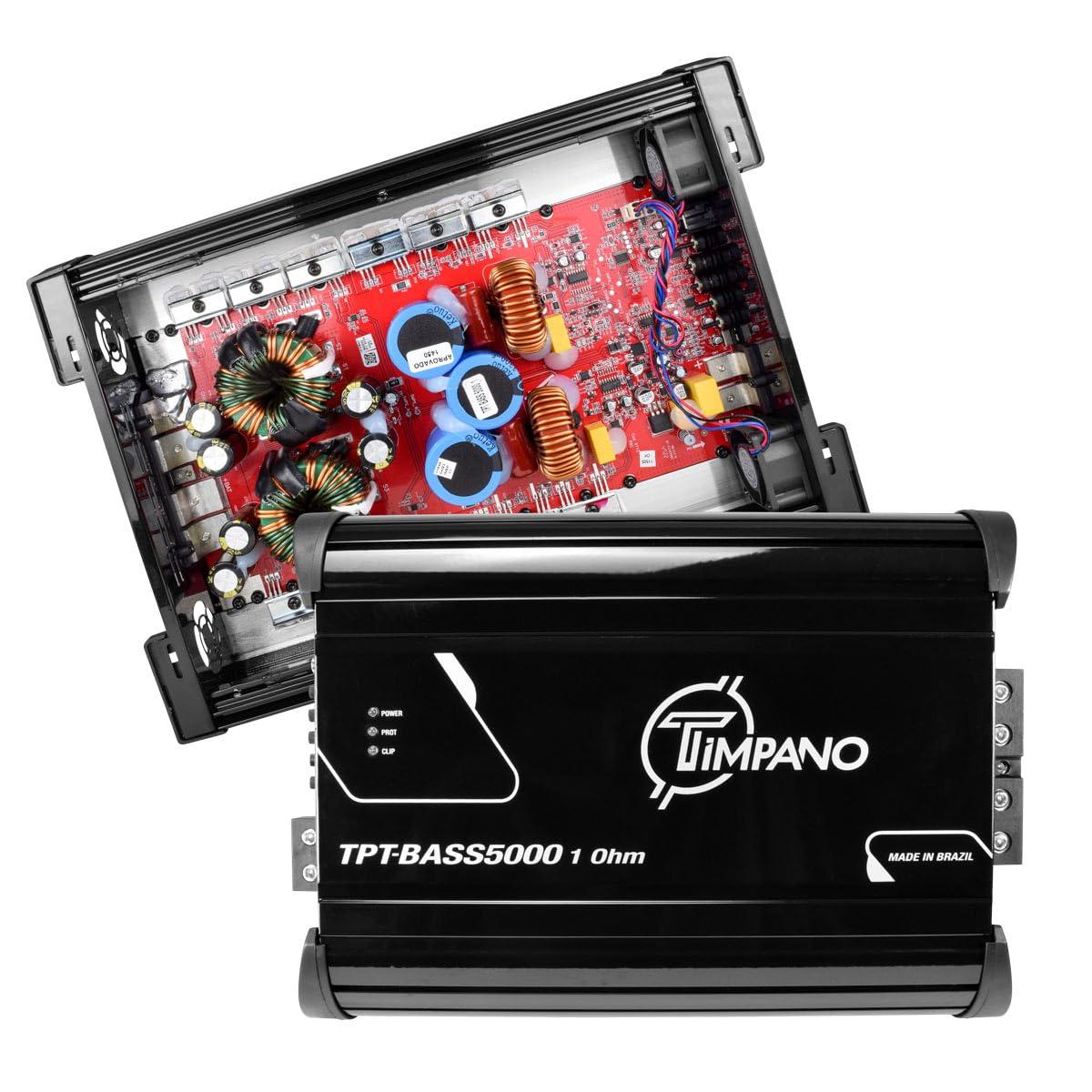 Timpano Timpano 5000 Watts Mono Subwoofer Car Audio Amplifier TPT-BASS5000 1 Ohm 12 Volts 5K Monoblock Class D Car Amp, Built-in Crossover & Bass Boost with Smart Fans