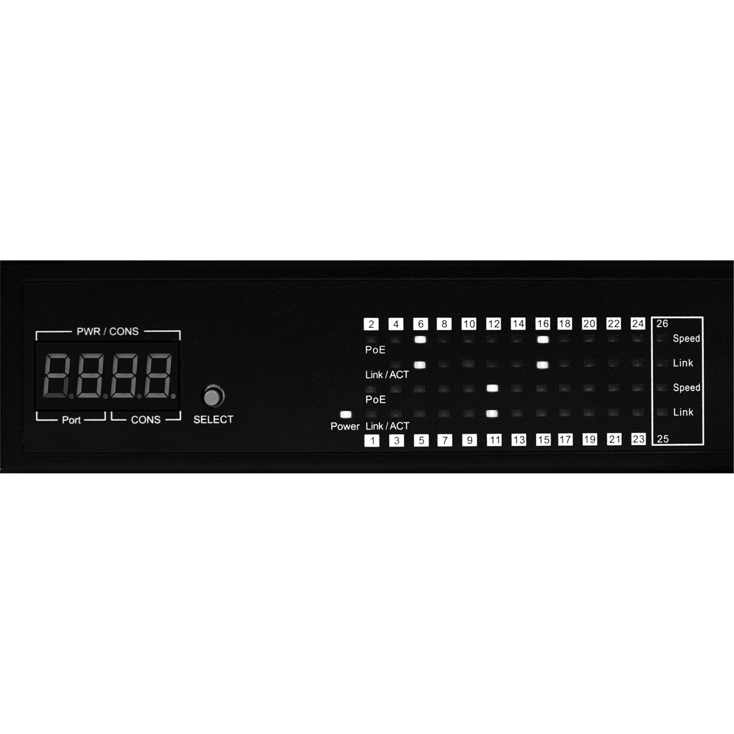 Marshall MARSHALL Electronics 24 Port 10/100/1000Mbps PSE with 2 Port Gigabit SFP Switch (VS-SW-100)