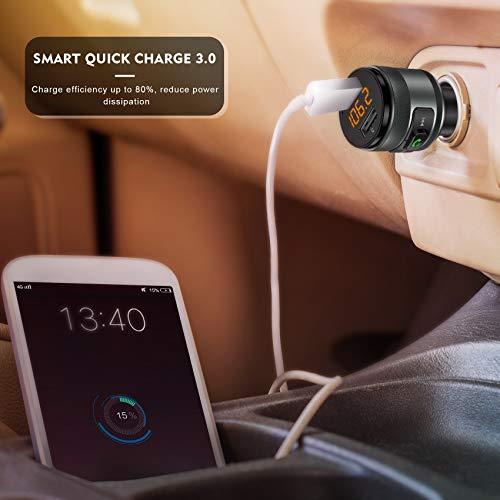 IMDEN IMDEN Bluetooth 5.0 FM Transmitter for Car, 3.0 Wireless Bluetooth FM Radio Adapter Music Player FM Transmitter/Car Kit with Hands-Free Calling and 2 USB Ports Charger Support USB Drive