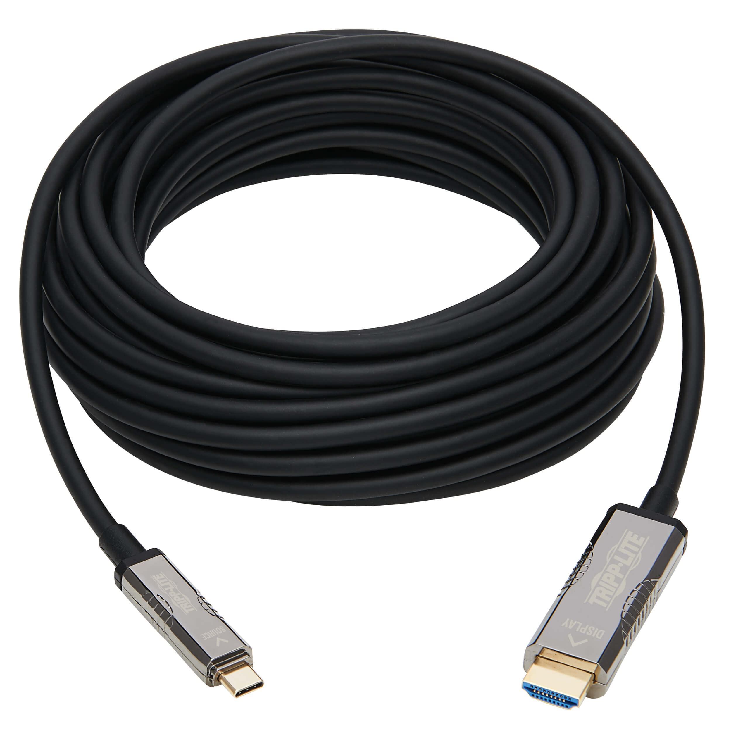 Tripp Lite Tripp Lite USB-C to HDMI Fiber Active Optical Cable, 4K Video @ 60HZ (4:2:2), UHD, HDR, CL3 Rated, Black, 2.2 HDCP, 65 Feet / 20 Meters, 3-Year Warranty (U444F3-20M-H4K6)
