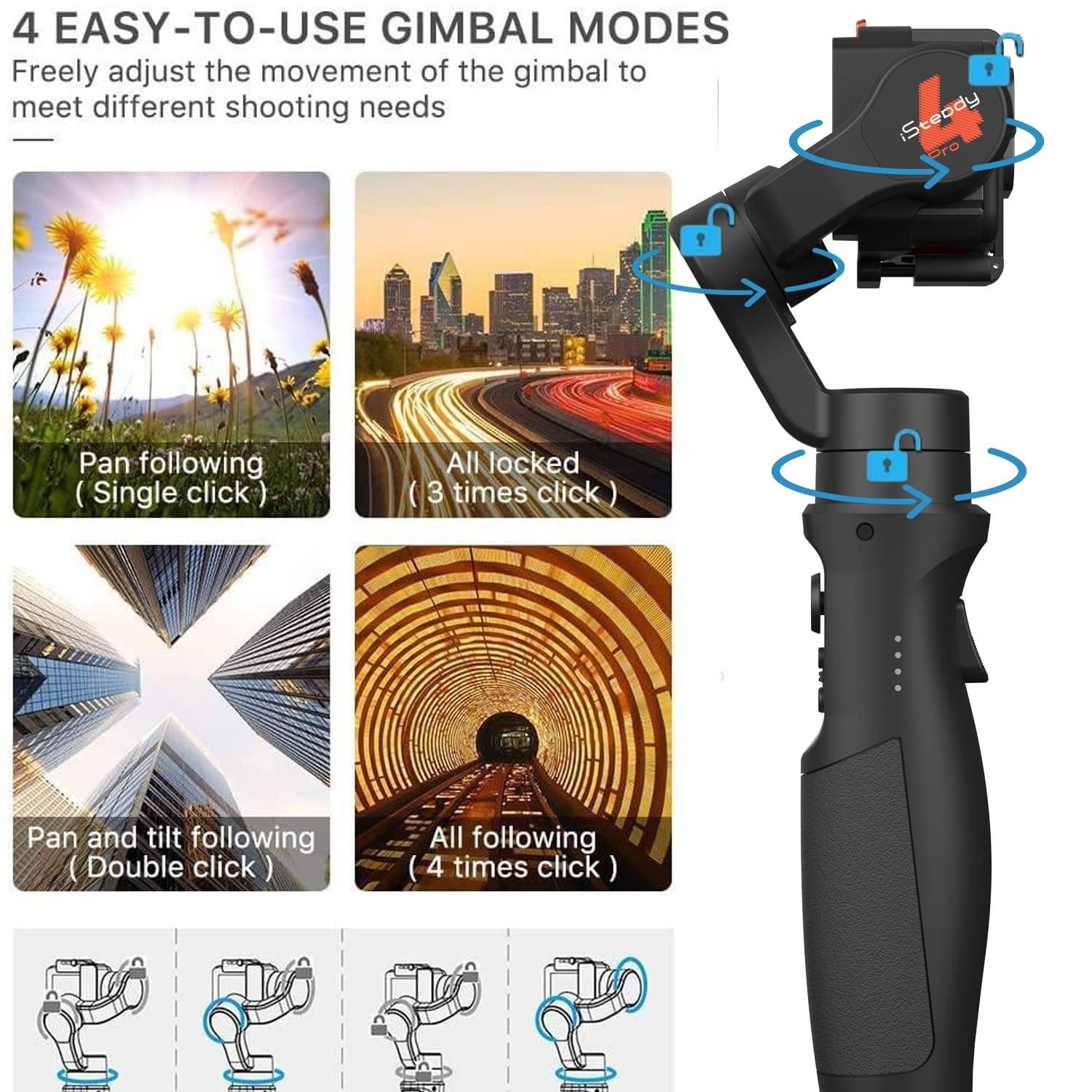 hohem hohem iSteady Pro 4 3-Axis Gimbal Stabilizer for GoPro 13/12/11/10/9 8/7/6/5, for Osmo Action and Other Action Cameras,Support Bluetooth & Cable Control, IPX4 Splash Proof with Tripod