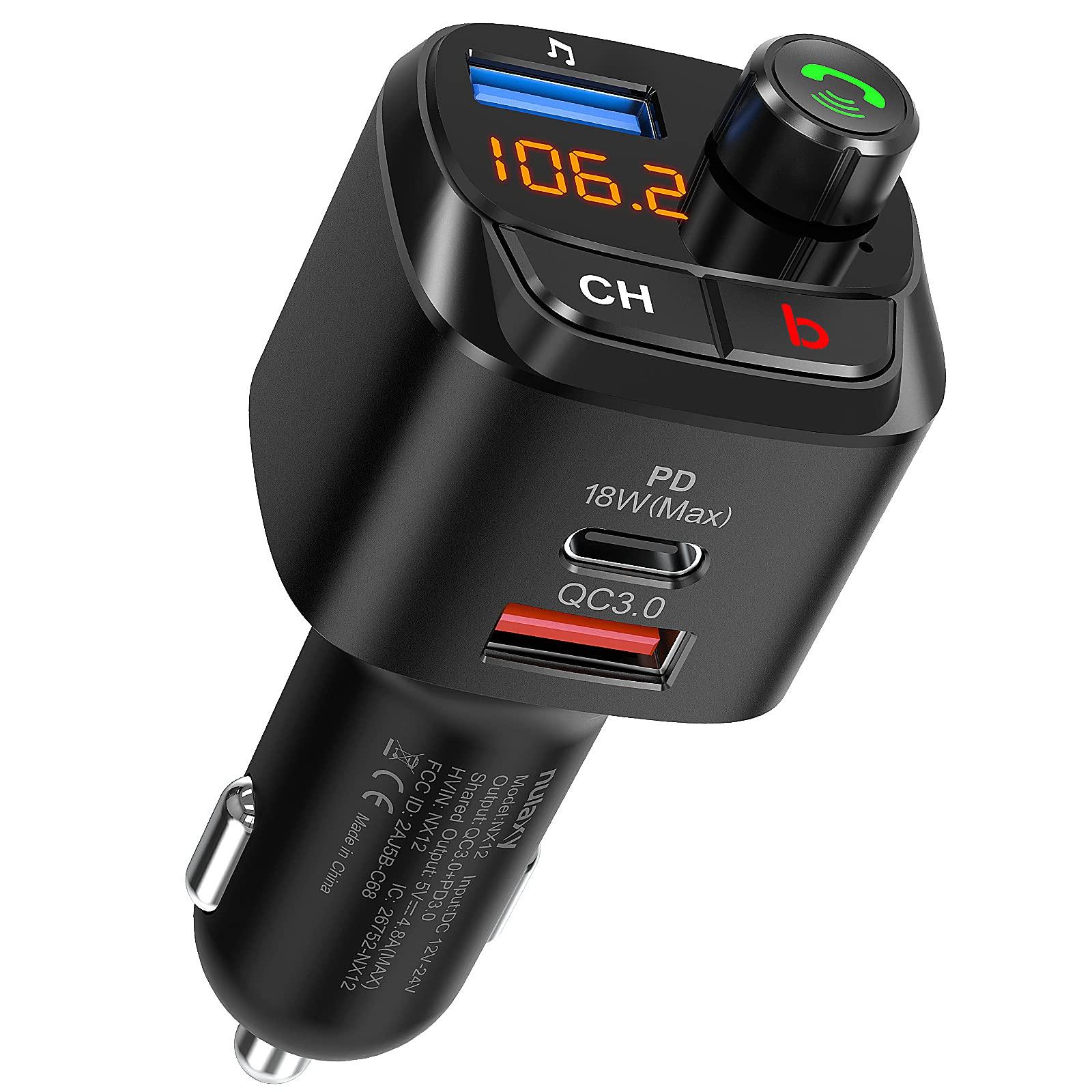 Nulaxy Nulaxy Bluetooth 5.0 FM Transmitter for Car, QC3.0 & USB-C PD 18W Wireless Bluetooth Radio Adapter Music Player/Car Kit with Bass Booster, Hands-Free Calls-NX12