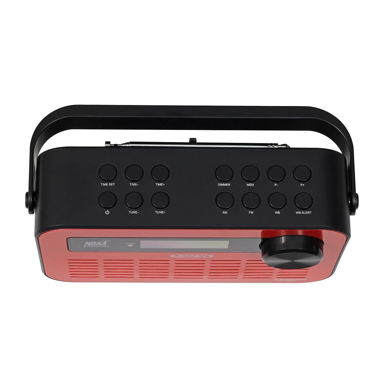 Jensen JENSEN JEP-250 Portable Digital AM/FM Weather Radio with Weather Alert and 2-Way Charging, Red, JEP-250