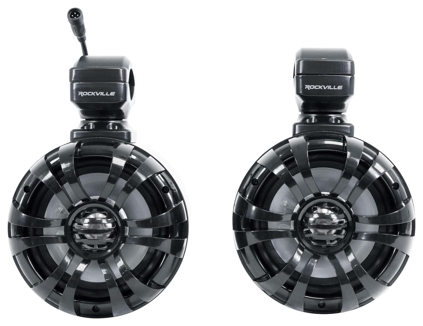 Rockville Rockville Pair WB50KLS Black 5.25" 250w Metal Marine Wakeboard LED Tower Speakers