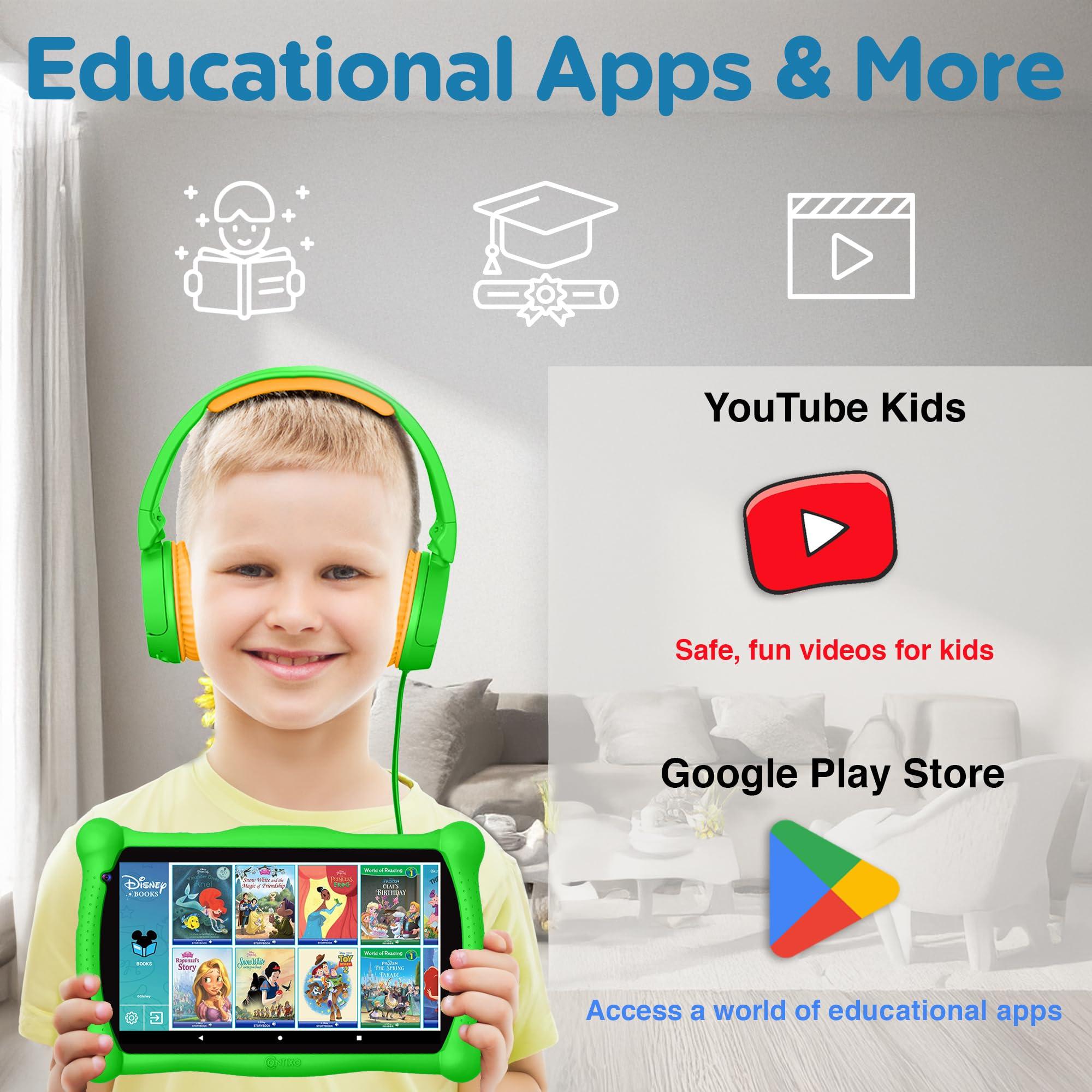Contixo Contixo 7" Disney Kids Learning Tablet Bundle - Headphones, Stylus & Bag, Pre-Installed Disney Storybook (Value $200) & Teacher-Approved Apps, Parental Controls, Ideal for Education - Green